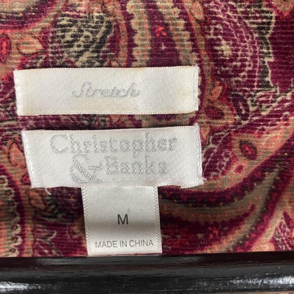 Christopher & Banks Jacket Womens Medium Red Paisley Corduroy Button Up Trucker - Picture 13 of 16